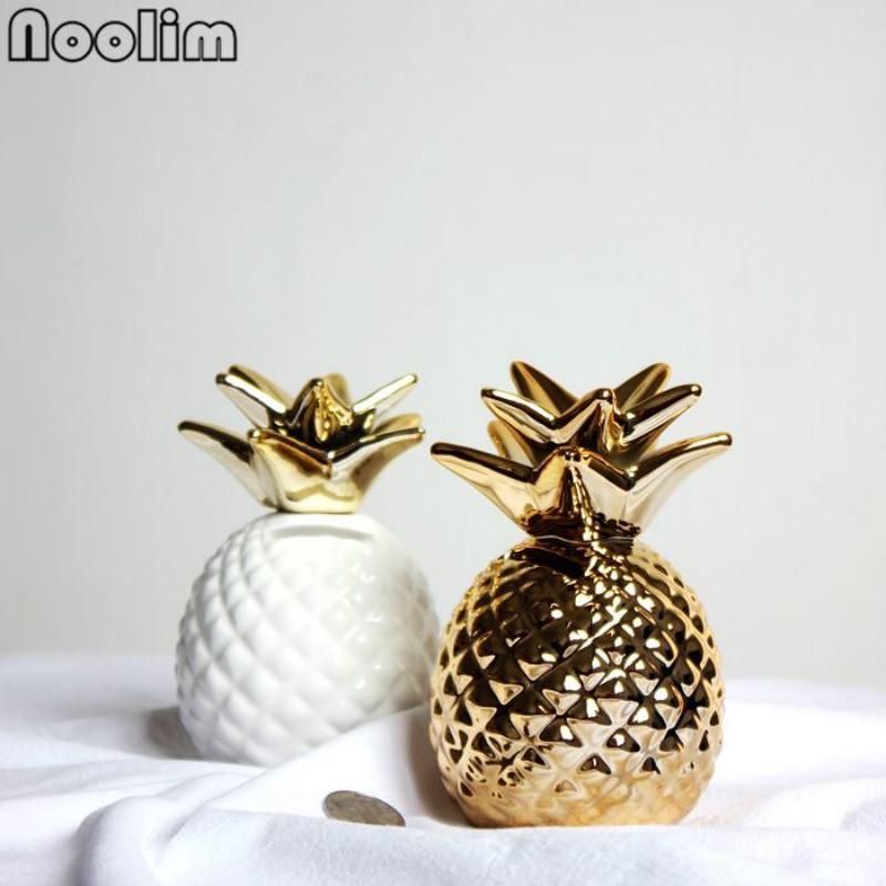 Golden/white Pineapple Ceramic Ornaments Pineapple Save Money Box Gold Coin Piggy Bank Storage