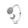 Original 925 Silver Ring For Women Sun Moon Stars Pave Crystals Stacking Rings Wedding Engagement Gift Luxury Jewelry