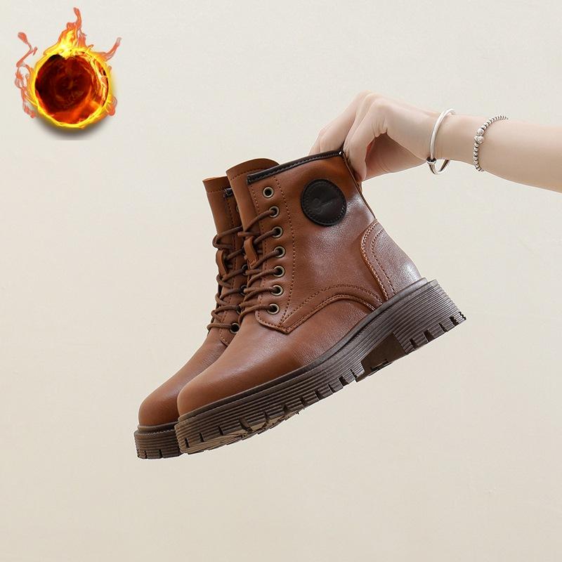 Women's Winter Warm Snow Boots Lug Sole Faux Fur Lining Lace-Up Ankle Booties Shoes for Women Non-Slip Chunky Platform Walking Short Combat Boots