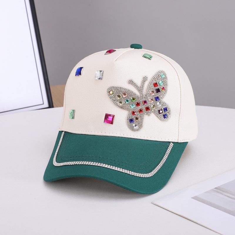 New rhinestone butterfly cap children versatile baseball cap students spring and summer Internet celebrity breathable sun hat