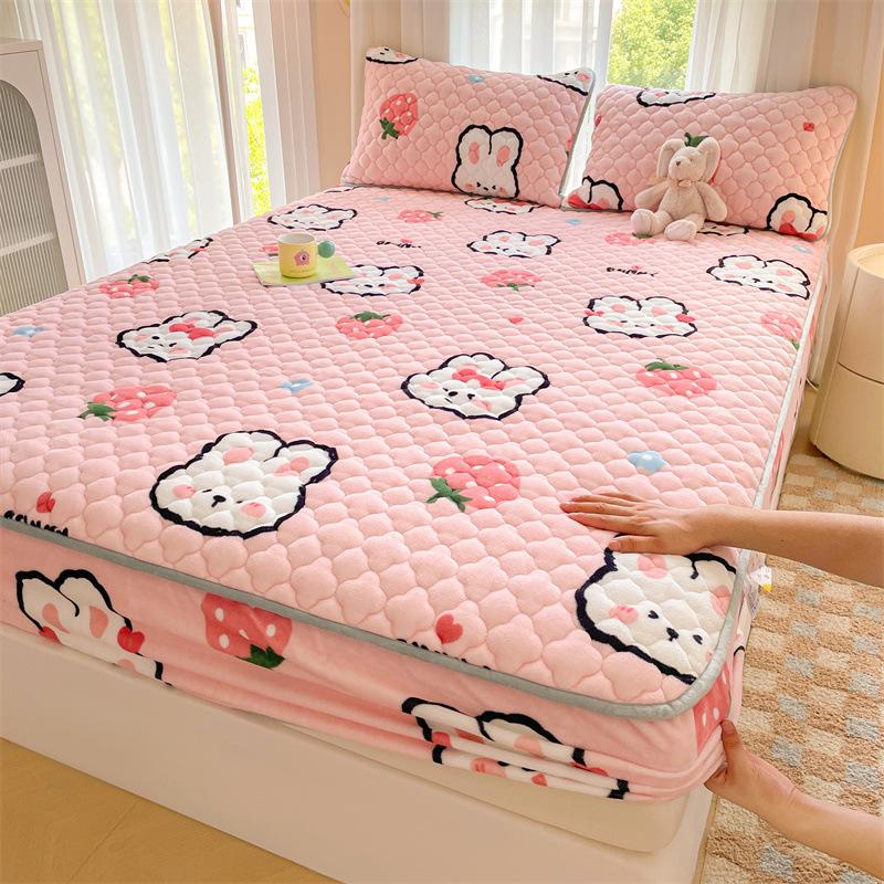 Утолщенный хлопковый чехол для кровати, односпальный чехол для кровати, коралловый бархат, молочный бархат, зимний матрас, нескользящий защитный чехол