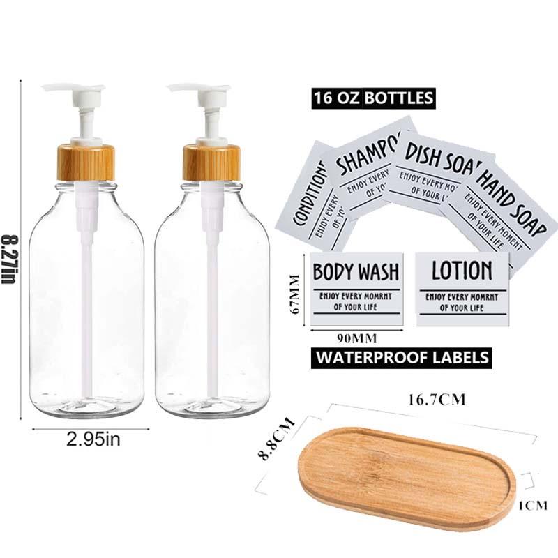 Дозатор для мыла на 500 мл, бамбуковый насос и лоток для мыла, набор дозаторов для мыла, дозатор мыла для рук, дозатор лосьона с 6 этикетками