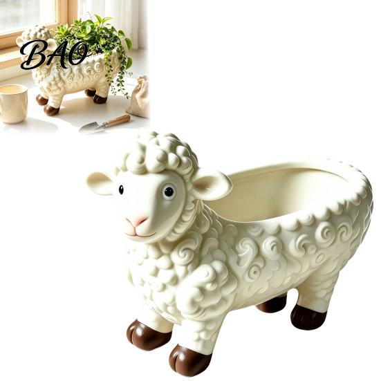 Decorative Plant Holder for Balcony Curly Sheep Planter Pot, Resin Cute Lamb Flower Desktop Pot Animal Succulents Cacti Indoor Outdoor Decoration
