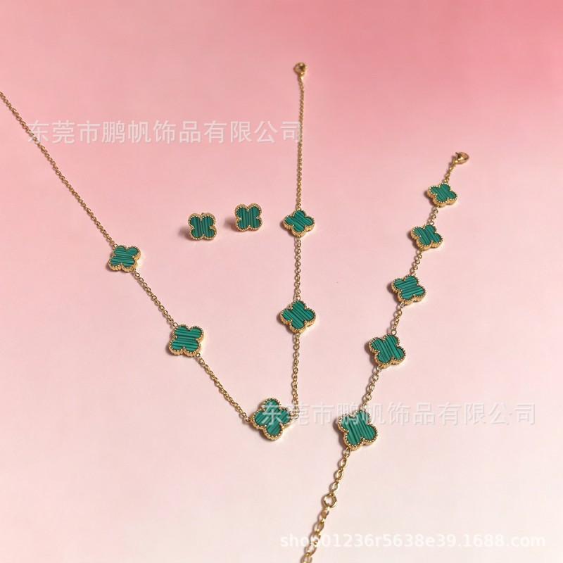 13mm Clover Pendant Necklace Earrings Set In Titanium Steel Light Luxury Floral Jewelry Women Men