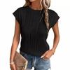 Women's Summer Fashion Casual Top Round Neck Ultra Short Sleeved Solid Color Texture Pullover T-shirt