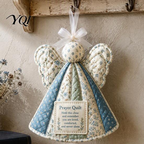 Hope Faith Ornament Prayer Quilt Angel Ornament, Filled Love Christmas Decoration, Handmade Look Quilted Keepsake for Xmas Tree, Door Mantel
