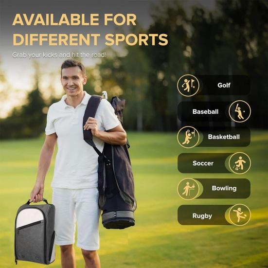 Сумка для обуви для гольфа с застежкой-молнией, большая вместимость, водонепроницаемая, износостойкая, спортивная сумка с ремешком и боковым карманом для аксессуаров