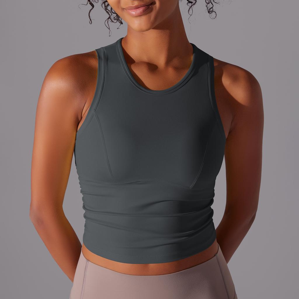 Двусторонний нейлоновый однотонный плотный жилет с круглым вырезом для занятий спортом, бега, фитнеса, йоги, длинный топ для женщин