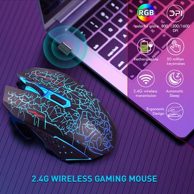 Перезаряжаемая беспроводная мышь RGB 2,4 ГГц, бесшумная игровая мышь с регулируемым разрешением и светодиодной подсветкой, компьютерная геймерская мышь