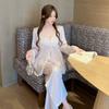 Sleepwear Women's Ice Silk 1011 Spring and Autumn New Pure Style Sexy French Strap Long Pants Thin Loungewear Three-Piece Set