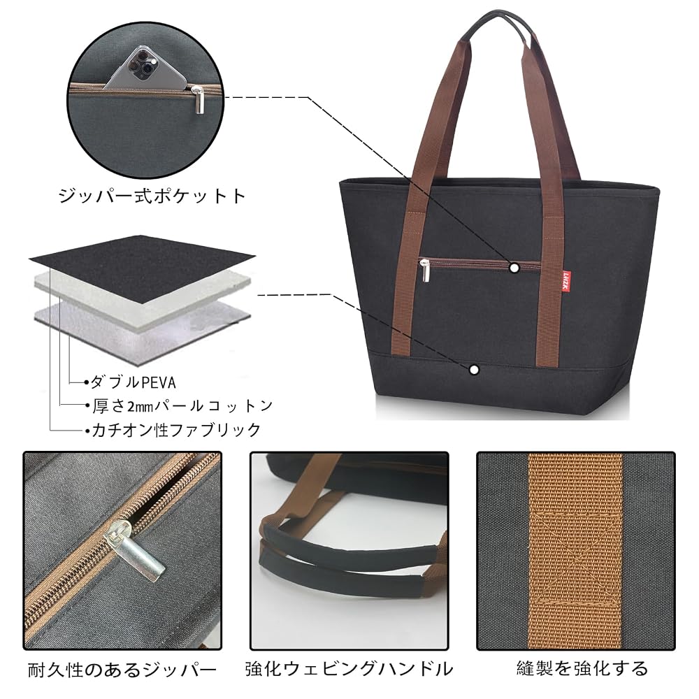 LHZK Insulated Bag, Eco Bag, Foldable Tote Bag, Lunch Bag, 28L Large Capacity, Shopping Bag, Cooler