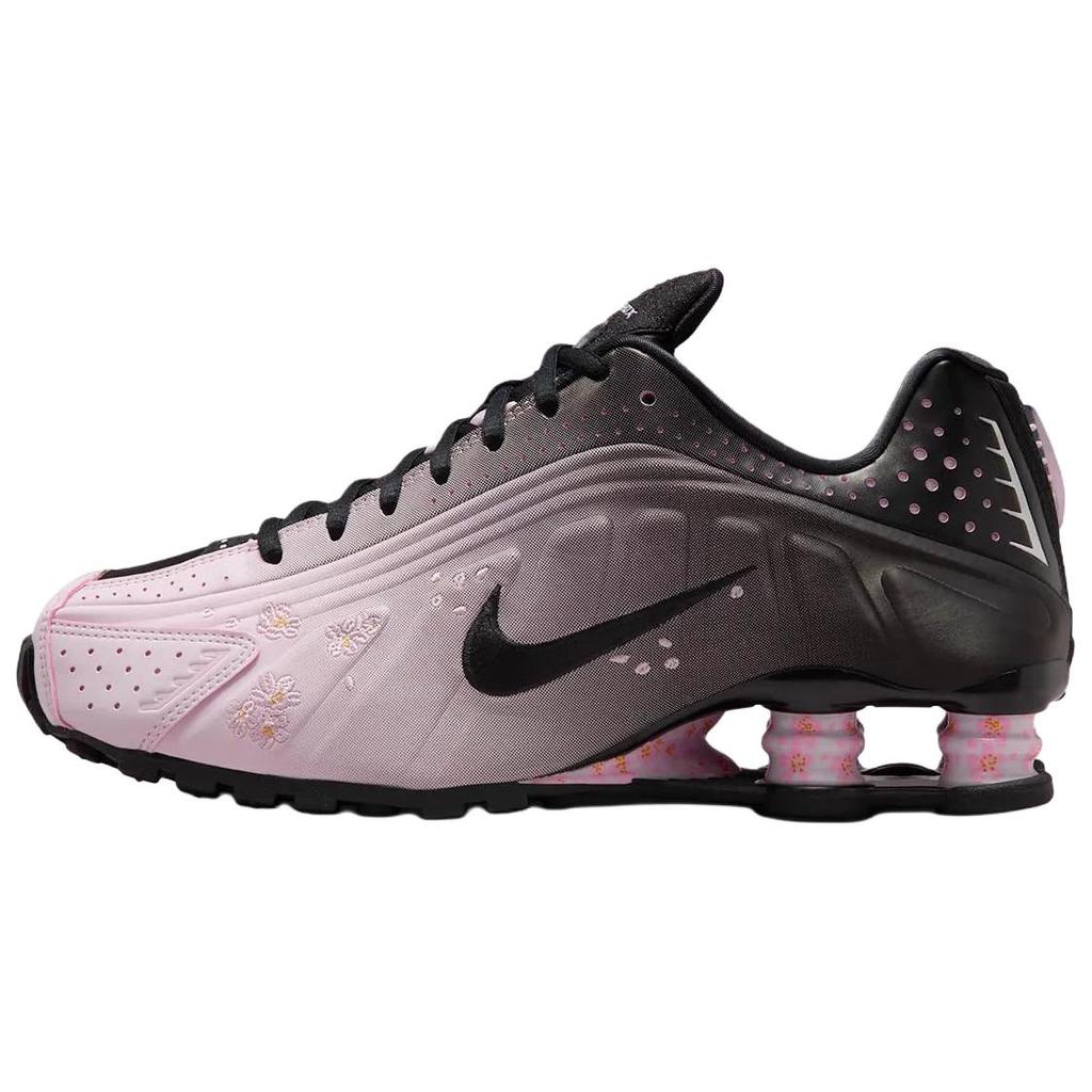 Nike Shox R4 Вышивка Сакура Низкие Повседневные Беговые Кроссовки Женские Черные Розовые IB8872-600