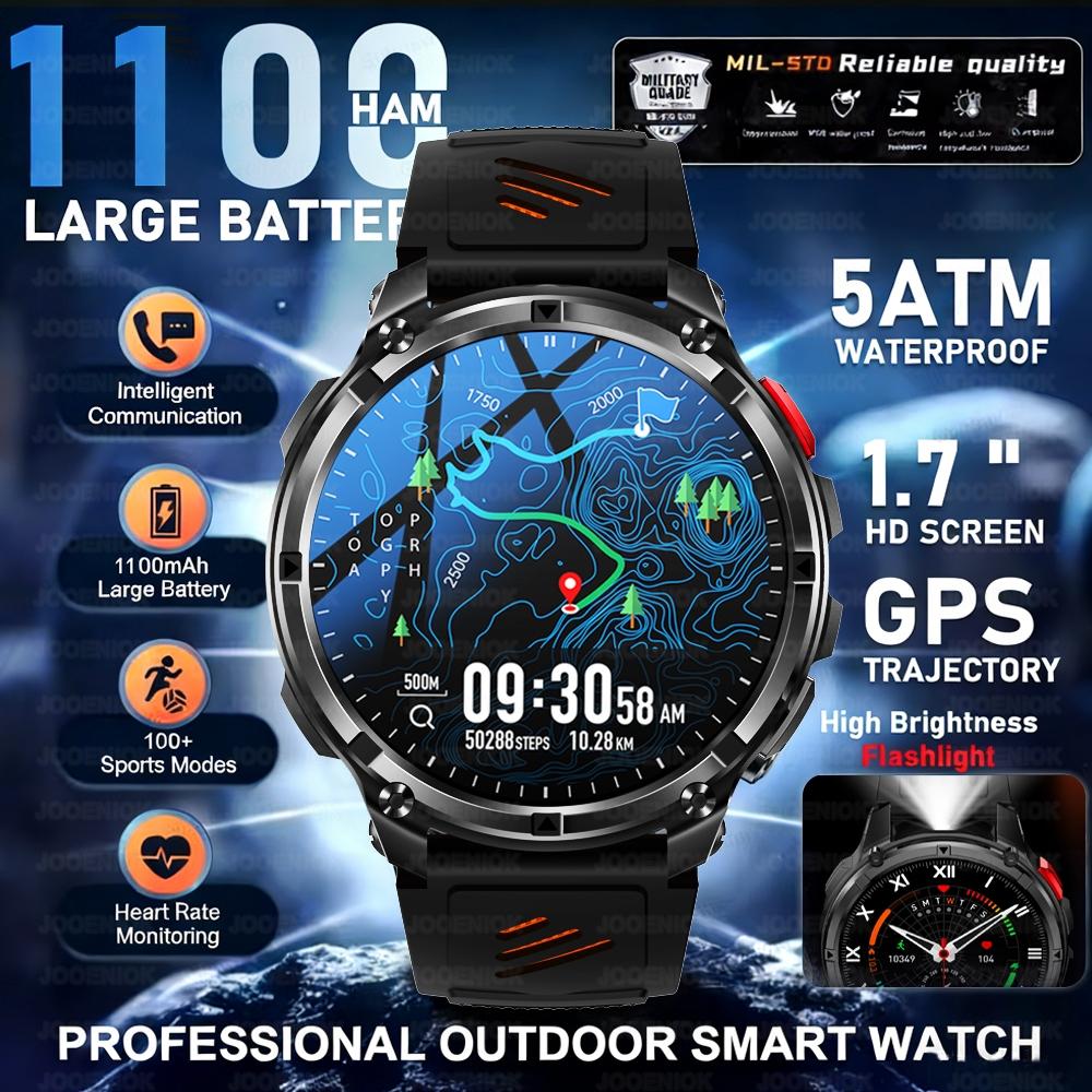 Новые T-Rex3 Ultra 1100 мАч Военные Умные Часы Мужские 1.7" AMOLED IP68 Водонепроницаемые Компас Светодиодный Фонарик GPS Умные Часы iOS