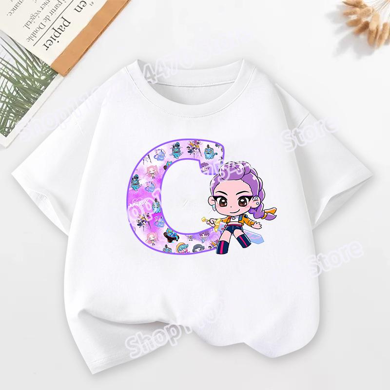 K-pop Охотники на демонов Детская футболка с коротким рукавом Мультяшный принт Руми Мира Зои от A до Z Хлопковые топы Каваи Летние повседневные футболки Детские подарки