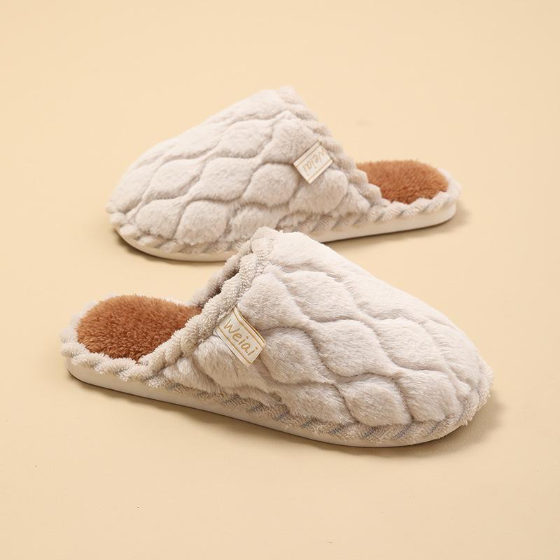 Household Cotton Slippers with Artificial Wool Inner, Striped Pattern