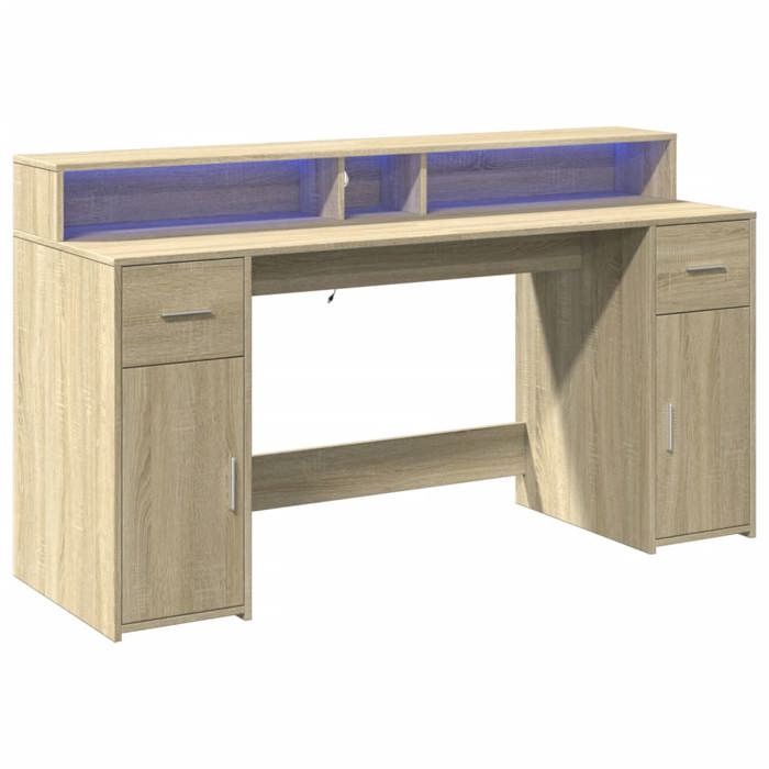 VidaXL Bureau avec lumières LED chêne sonoma bois d'ingénierie, bureau de travail, bureau d'étude, bureau à domicile, bureau 3309431