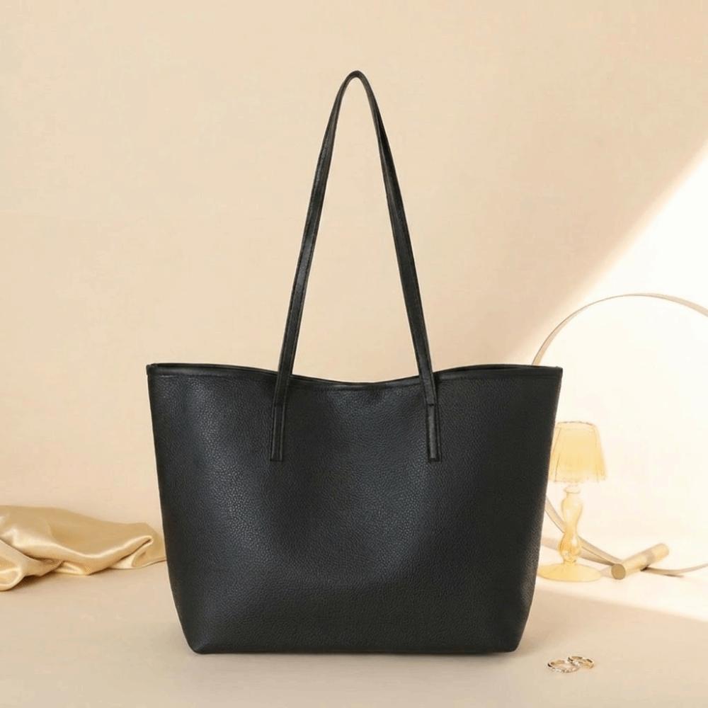 Fashion Litchi Texture Tote Bag Leather Large Capacity Shoulder Bag Crossbody Snap Button Design Handbags Women