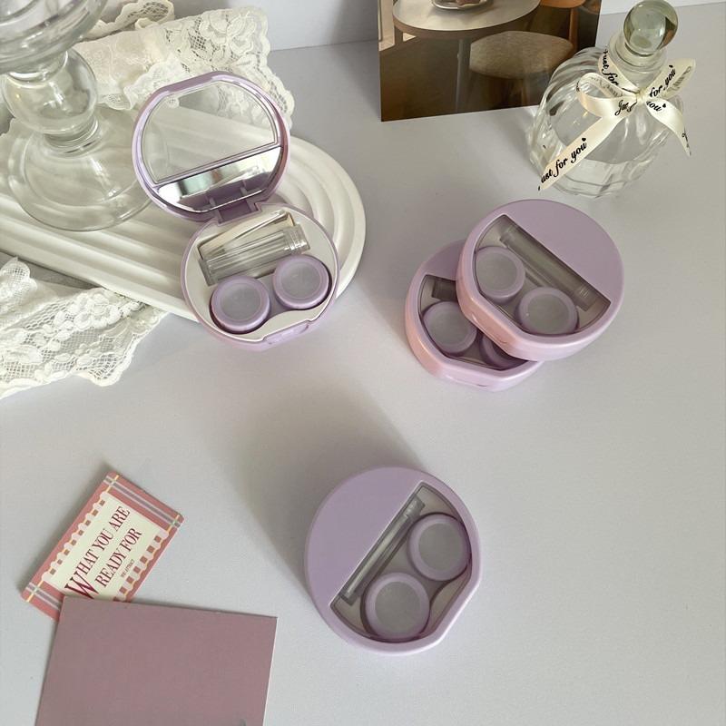 Candy Color Contact Lenses Box Solid Color Portable Contact Lens Case with Tweezer Suction Stick Set for Travel Kit Holder