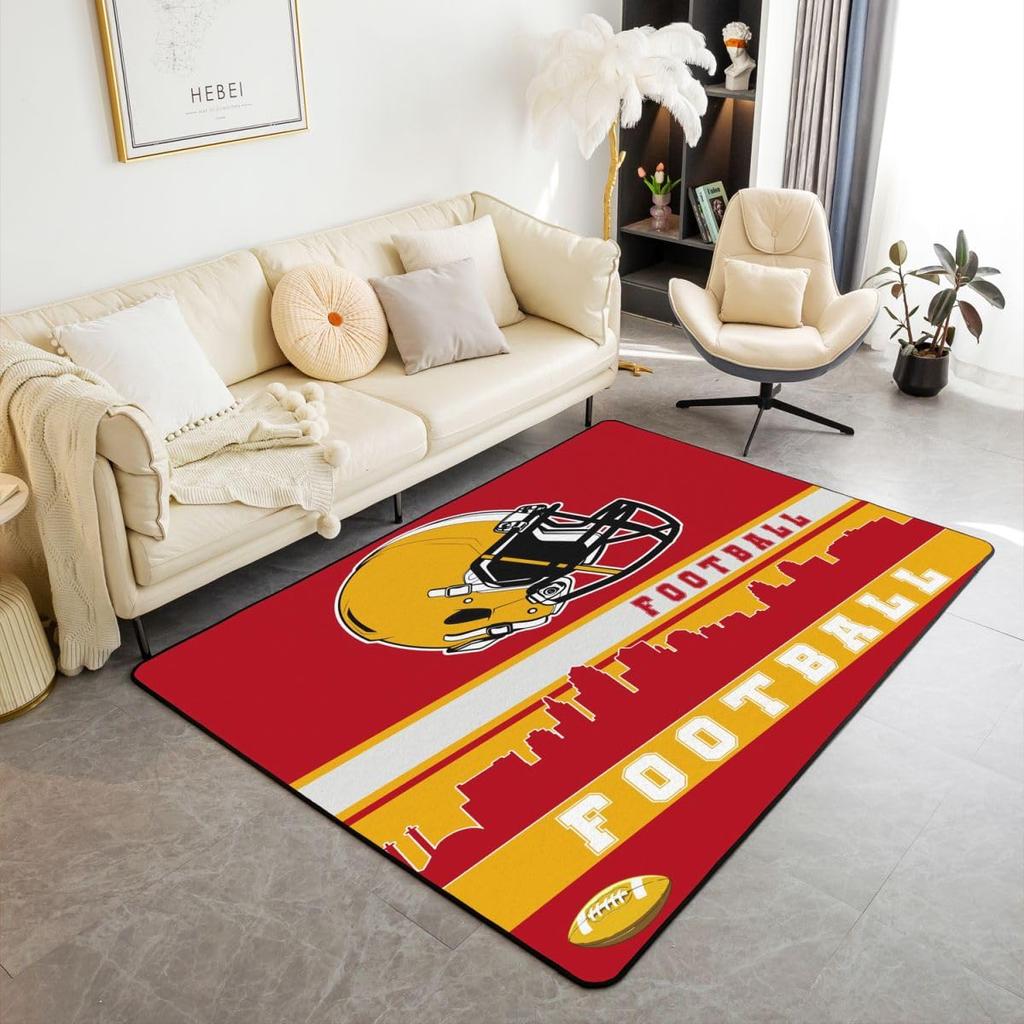 Erosebridal Football City Area Rug 4'11" x 3'3" Football Rug for Boys Girls Brown Red Rugby Game Carpet Football Fans Bedroom Decor Sports B