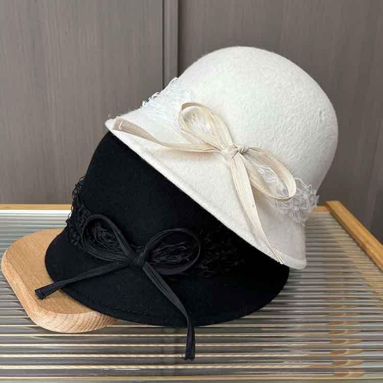 Simple temperament autumn and winter lace wool beret women's high-end French daughter top hat Hepburn retro basin hat