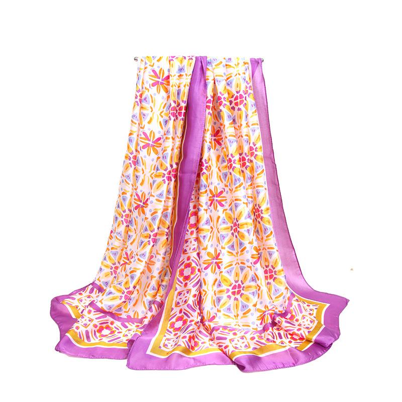 Temperament spring and summer new simulated silk scarf women's yarn scarf printed beach towel shawl quick drying