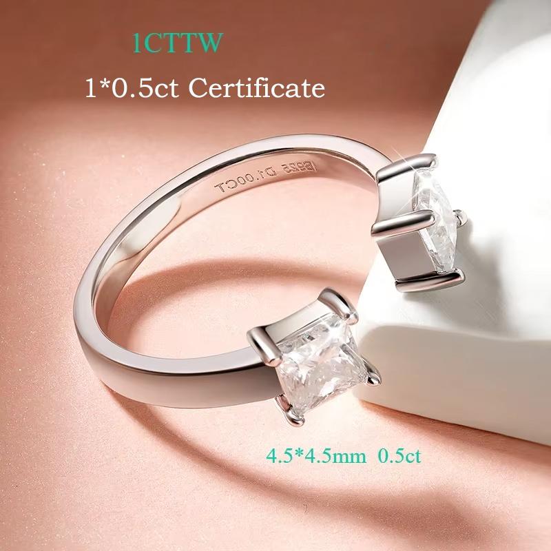 Smyoue 1CTTW 4.5mm Princess Cut Certified Moissanite Rings for Women Adjustable 100% 925 Silver Wedding Party Band Gift