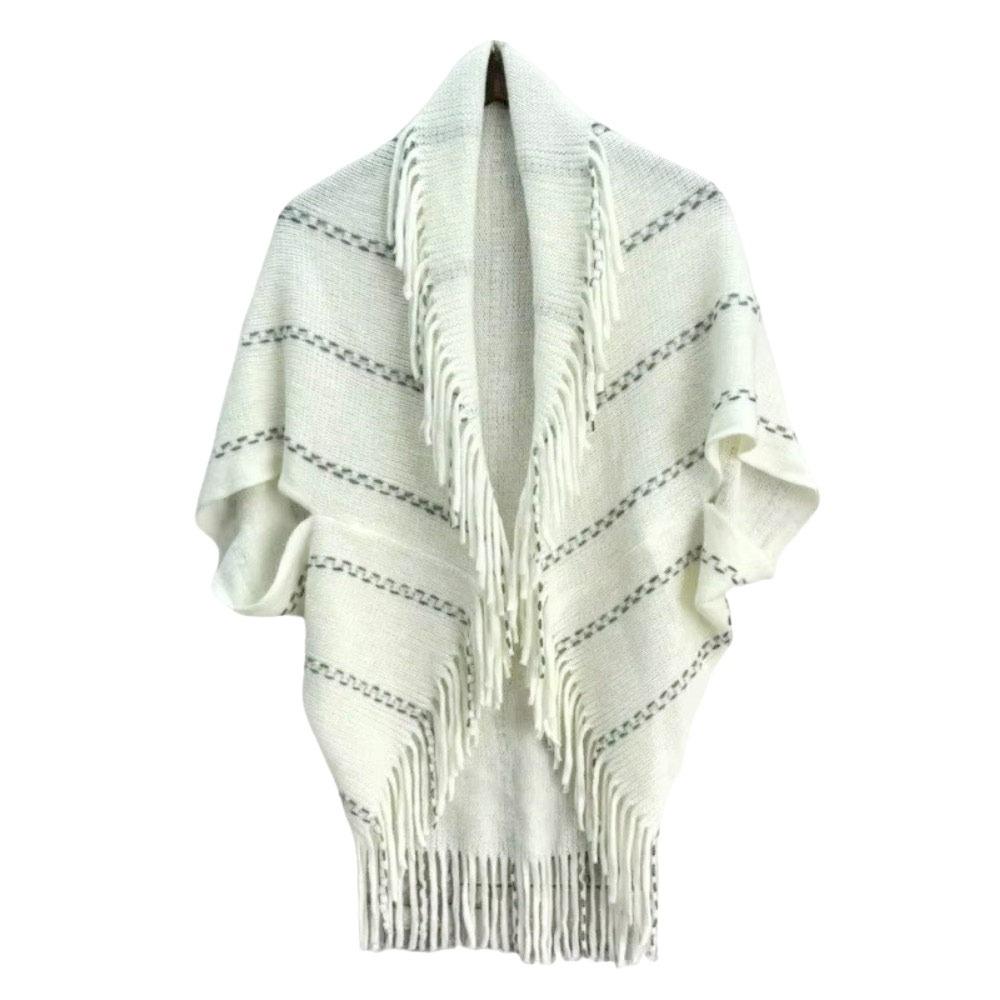 New Fringe Women's Shawl V-neck Mid-Length Knit Shawl Loose Fit Soft Cloak Scarves Spring Autumn