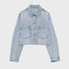 2024 Spring Women's Raw Edge Light Blue Denim Jacket with Long Sleeves
