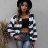 Женский осенне-зимний кардиган с яркими полосками, лоскутный тканый свитер с пуговицами