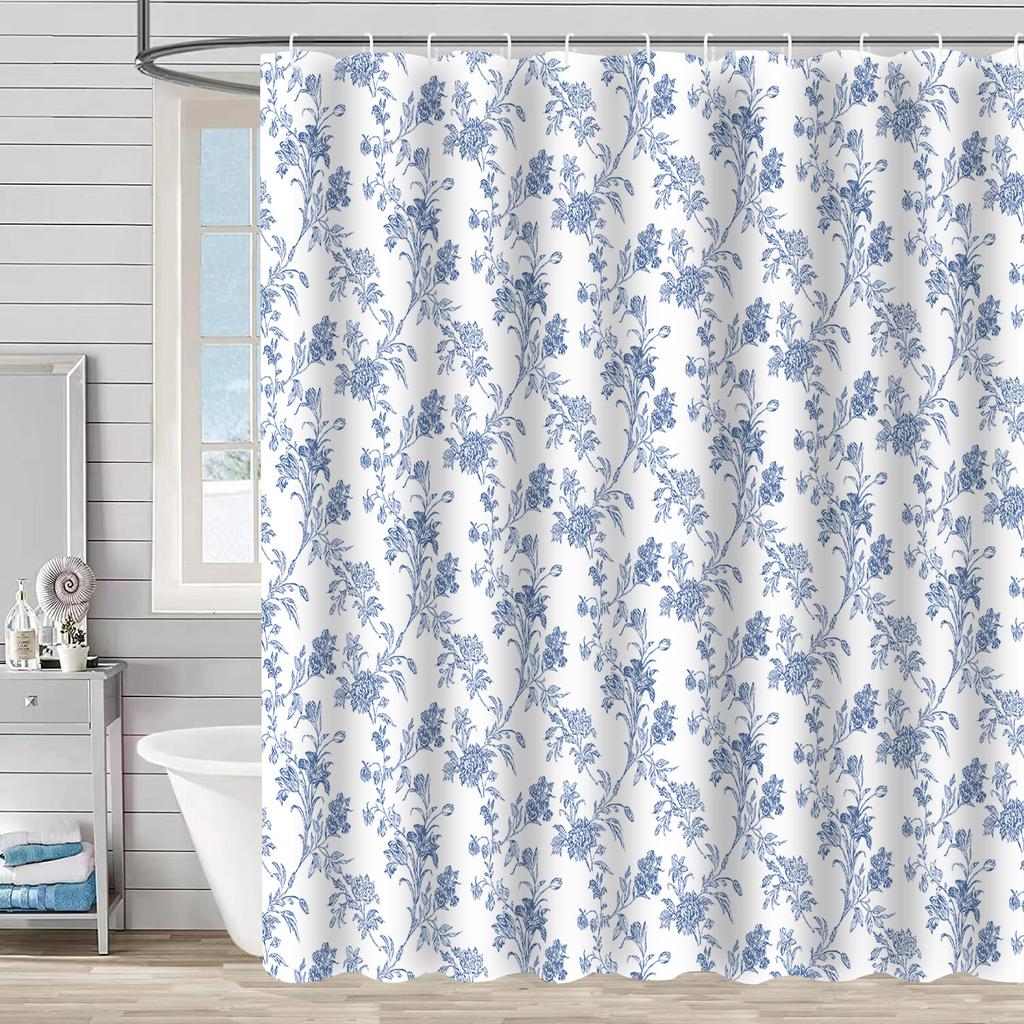 Digital Printing Shower Curtain Waterproof And MildewProof Curtain Watercolor Flower Flower Plant Flower Ben Bathroom Partition Free Punching
