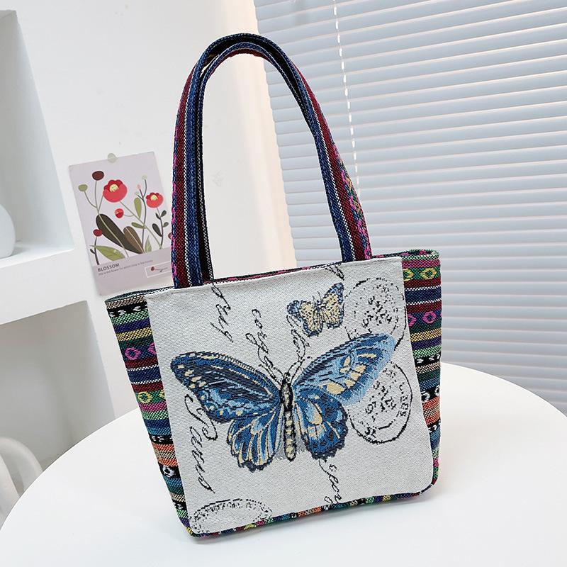 Cartoon Embroidered Canvas Handbag Women's Bag Casual Handbag Office Worker Small Satchel