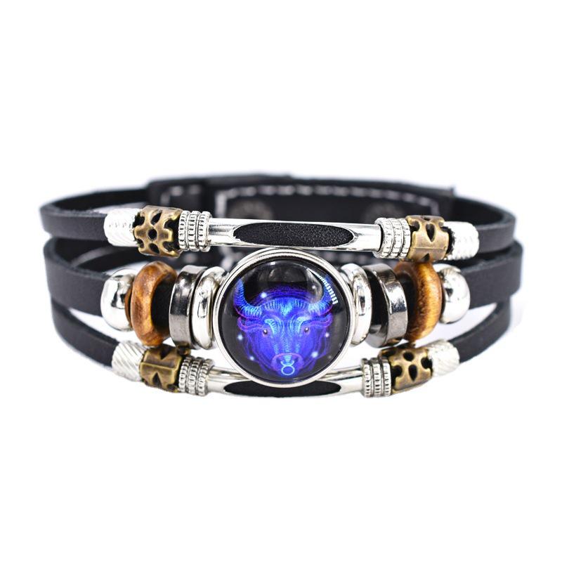 Luminous Zodiac Leather Bracelet: Retro Constellations, Personalized Three-Layer Beaded Design, Couples & Students Edition.