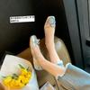 Мягкие квадратные круглые туфли с открытым носом, обувь для commuters, плоская подошва, бант, одиночные туфли, женские, весна и лето