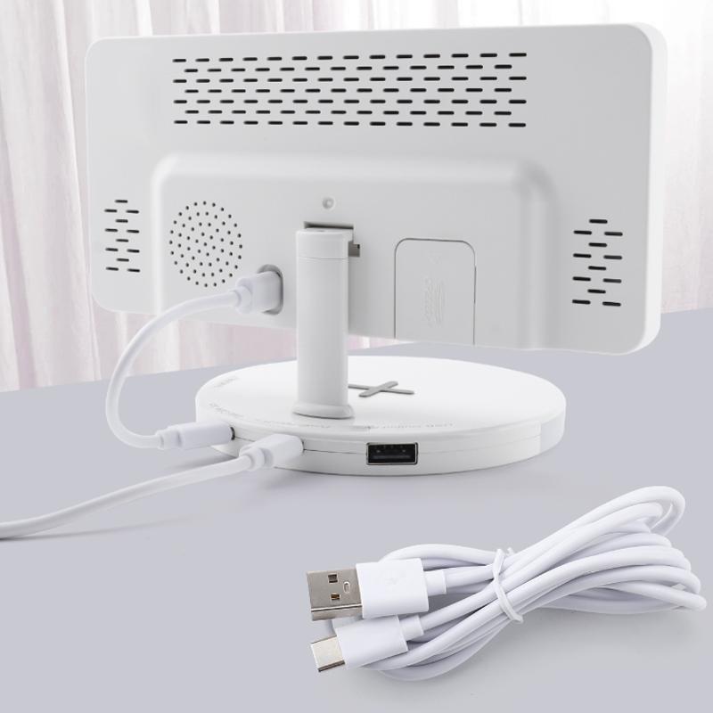 7 Inch Large Display LED Clock with 2 Alarm and Adjustable Brightness Bedside Wireless Charging Alarm Clock for Desktop