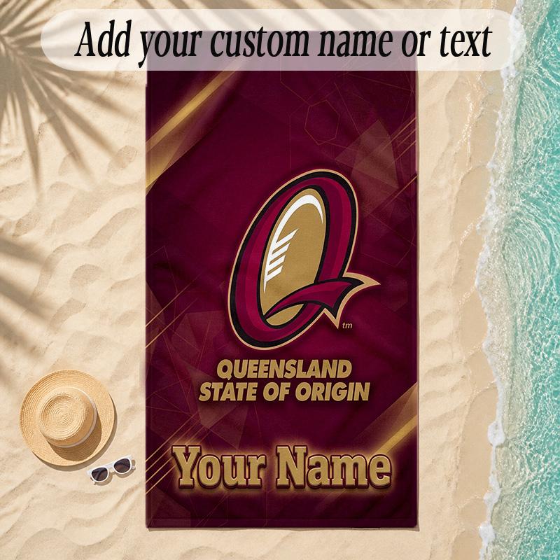Beach TowelQueensland Maroons Custom Name Text Personalized Soft Towel for Beach Pool Indoor Home Decor Gift
