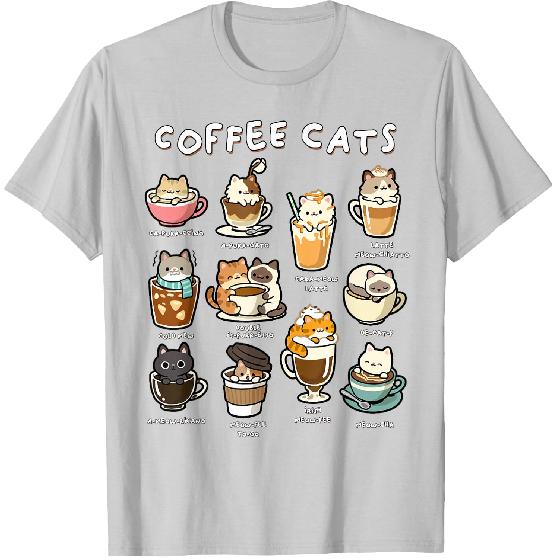 Cute Coffee Cats Kawaii Pun Funny Cat Lover Barista T-Shirt