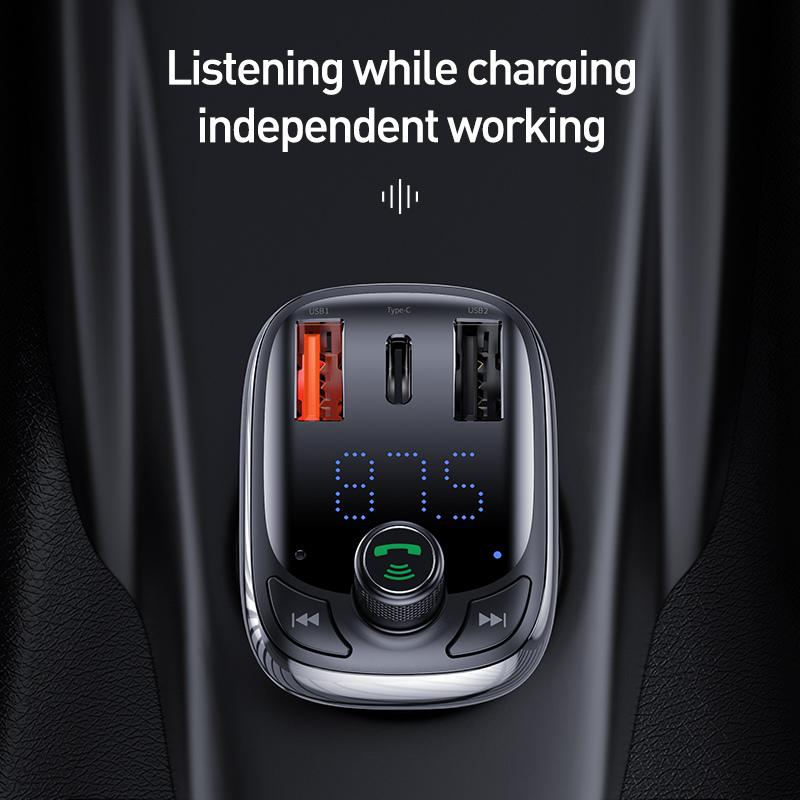 Автомобильный FM-передатчик Baseus Bluetooth 5.0 Громкая связь Автомобильный MP3-плеер и PPS QC3.0 QC4.0 5A Быстрое автомобильное зарядное устройство Комплект Аудио Аксессуар для автомобиля