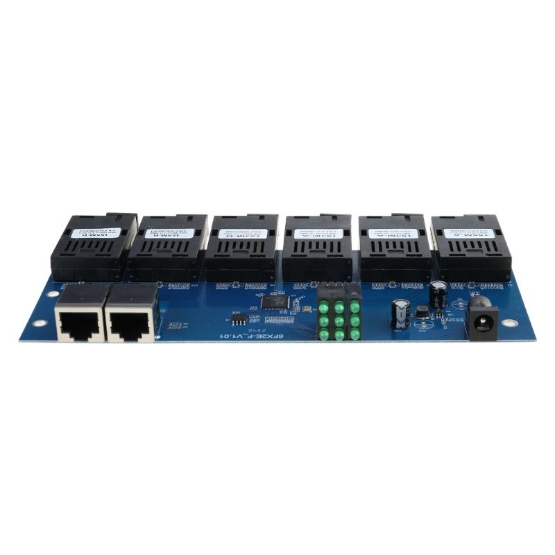 100M Плата PCBA Медиаконвертеры Оптоволокно 2 RJ45 к 6SC Оптическое соединение 1310нм/1550нм 3A+3B Порт 20КМ Ethernet