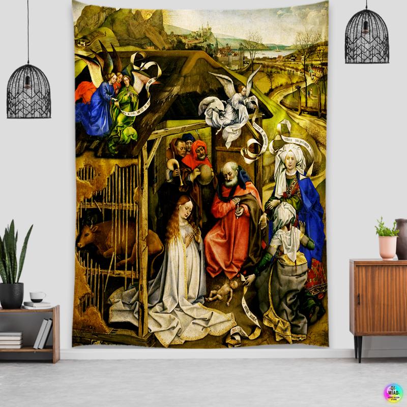 Рождественский гобелен, сцена Рождества, настенный гобелен, Иисус Ангел, Пасхальный декор стен, гобелены с изображением Христа, ясли для украшения дома