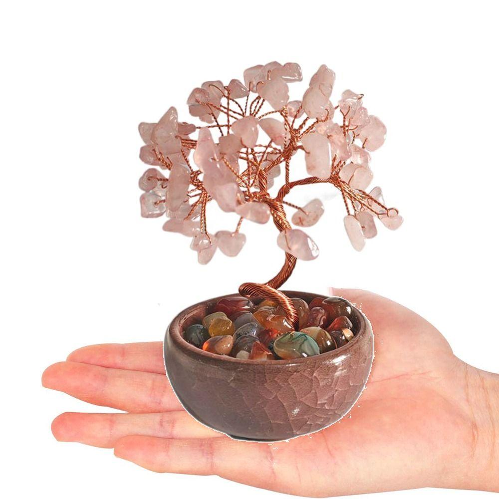 Керамическая основа Дерево из натуральных кристаллов Позитивная энергия Удача Фигурка Дерево богатства из драгоценных камней Дом