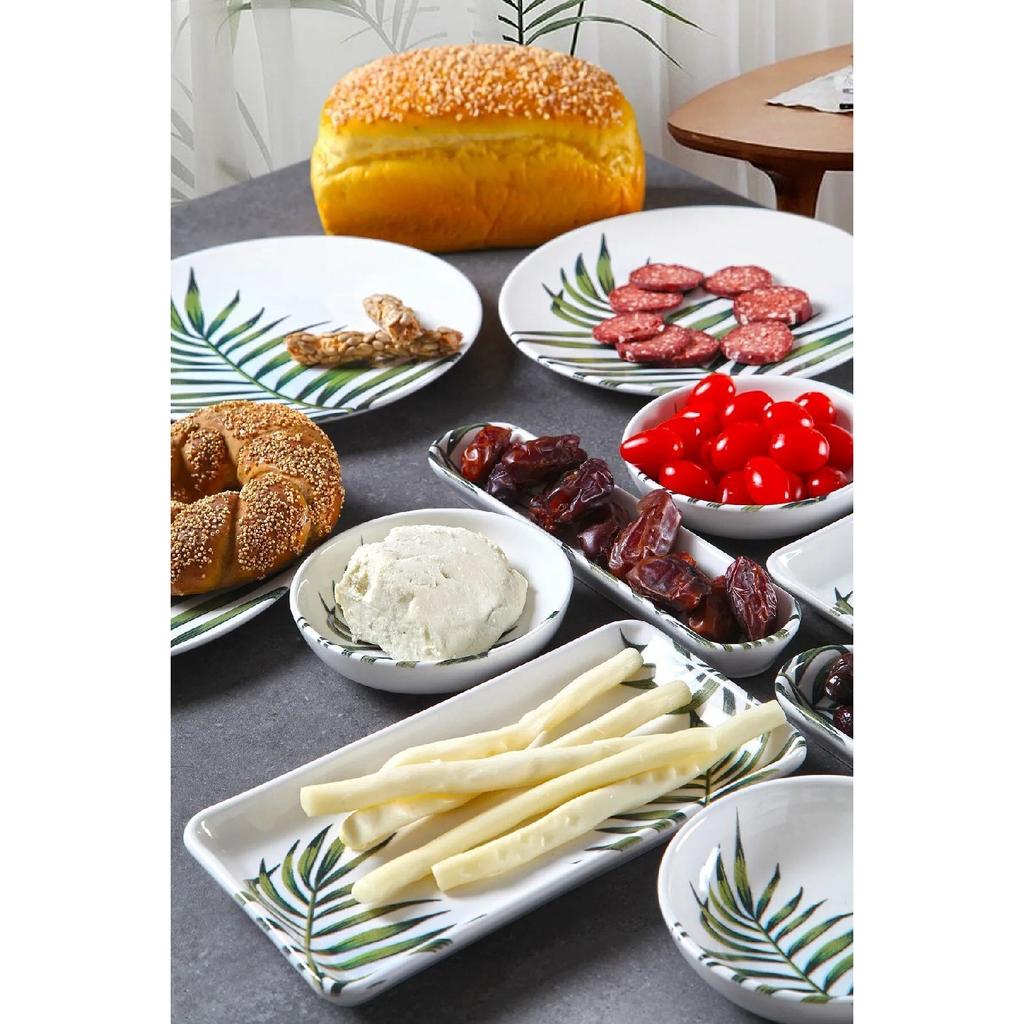 14 Piece Handmade Mountain Palm Pattern Breakfast Set For 6 People - Luxury Breakfast Presentation Set