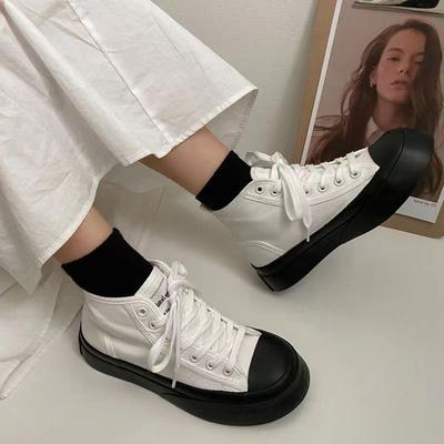 Женская обувь Холщовая обувь с высоким верхом, женская обувь на шнуровке, белая обувь, предлагаем качество 39, мода 2024 года, стильная и низкая цена A