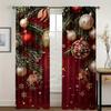 2pcs Set Digital Print Red Christmas Ball Pattern Curtains for Living Room Polyester Drape Window Curtains Christmas Decoration