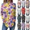 Women's Loose High Neck Retro Floral Print Long Sleeved T-shirt Top Pullover