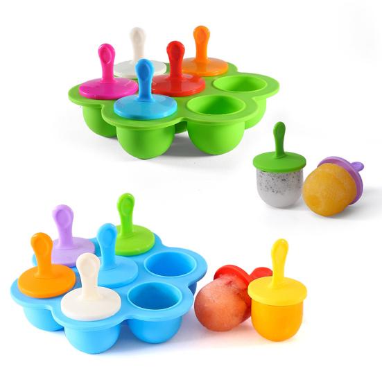 Silicone Ice Cream Mold 7 Holes Easy Release Clean Multifunctional DIY Popsicle Molds BPA Free Food-Grade Popsicle Making Kit