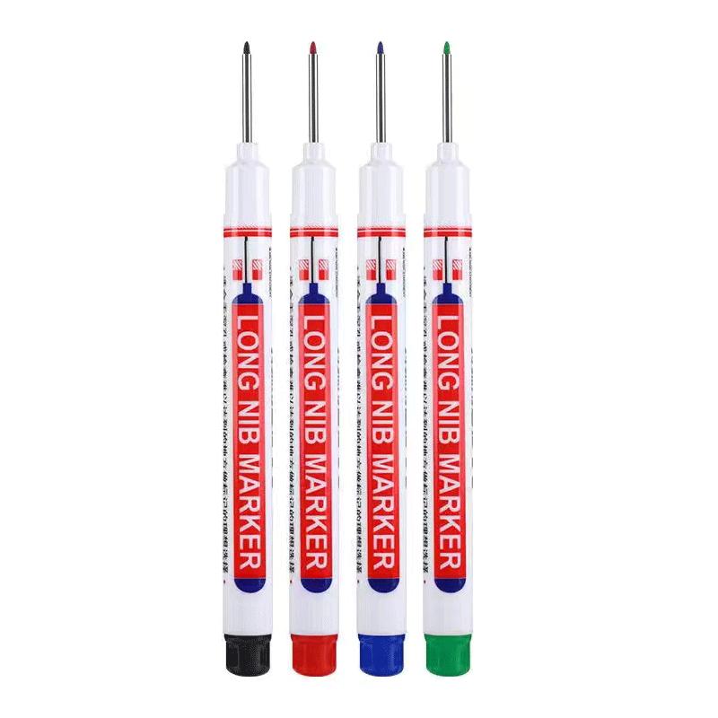 4Pcs Long Head Markers Pen Bathroom Woodworking Decoration Multifunction Deep Hole Marker Pens Pen Red Black Blue Ink