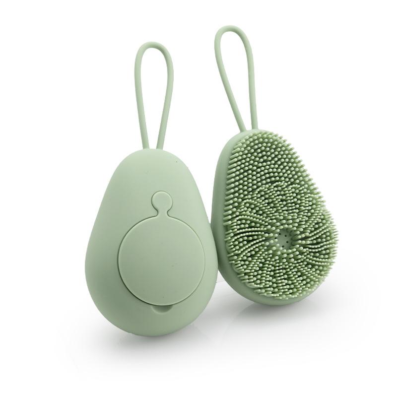 Avocado Silicone Body Wash Brush - Refillable Shower Gel Container, Skin-Friendly Bath Brush, Kids Silicone Bath Massage Brush