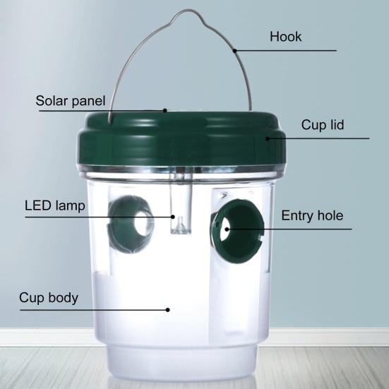 2Pcs Wasp Traps with Solar LED Light Auto ON/OFF Easy To Install Reusable Outdoor Hanging Fruit Fly Traps Insect Catchers