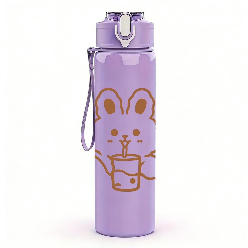 1PC Drinking Bunny Sketch 750ml Color Plastic Sports Water Bottle Leakproof Flip Straw Lid Suitable for Sports Office Home Use