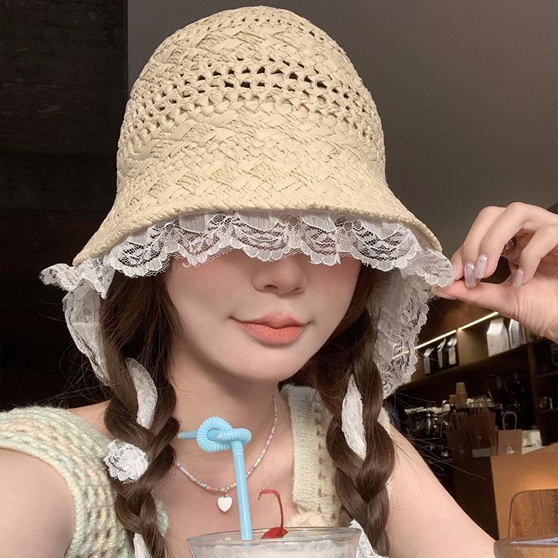 Французские кружевные шапки с вышивкой из полой соломы для женщин, весенние и летние каникулы на морском пляже, солнцезащитный крем, фея в стиле панамы